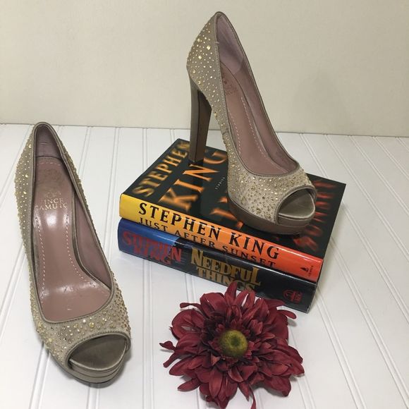 Vince Camuto Shoes - Vince Camuto Garnets Crystal Peep Toe Heels, 7.5